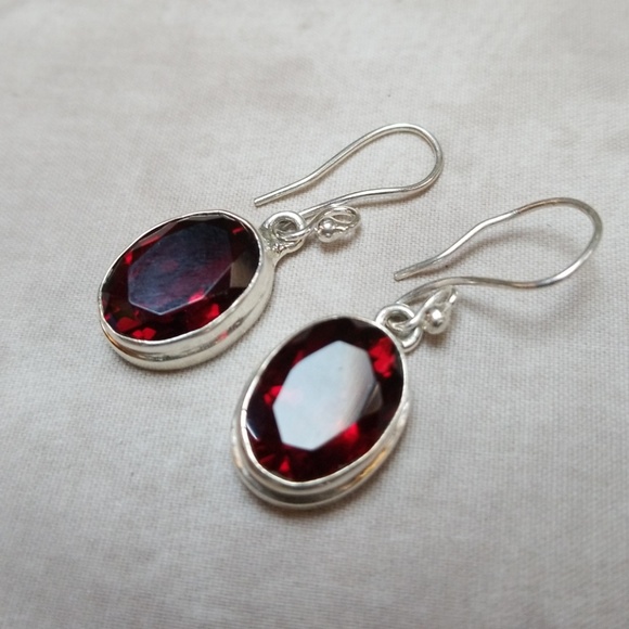 Handmade Jewelry - Genuine Mozambique Garnet Sterling Silver Earrings